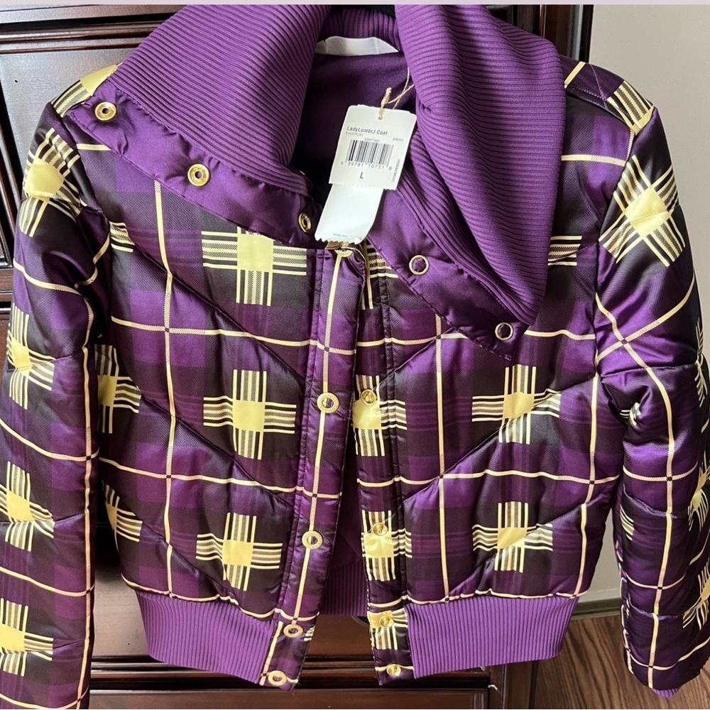 adidas women Puffer Jacket in Purple and Yellow